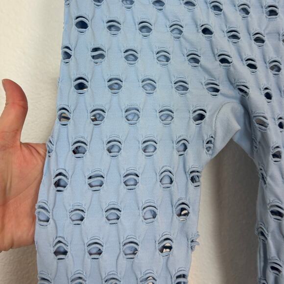 Maisie Wilen Perforated Seamless Knit Stretch Rare Baby Blue Leggings One Size - Picture 6 of 6